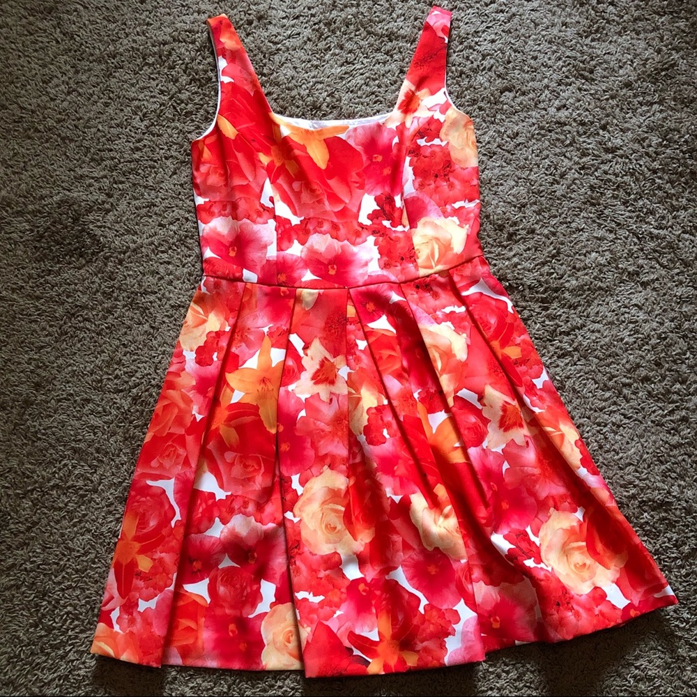 NWT GEORGIOU Coral Floral Sleeveless Pleated Dress